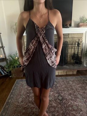 Gypsy 05 Gray Mini Dress with Brown Tie-Dye Overlay
